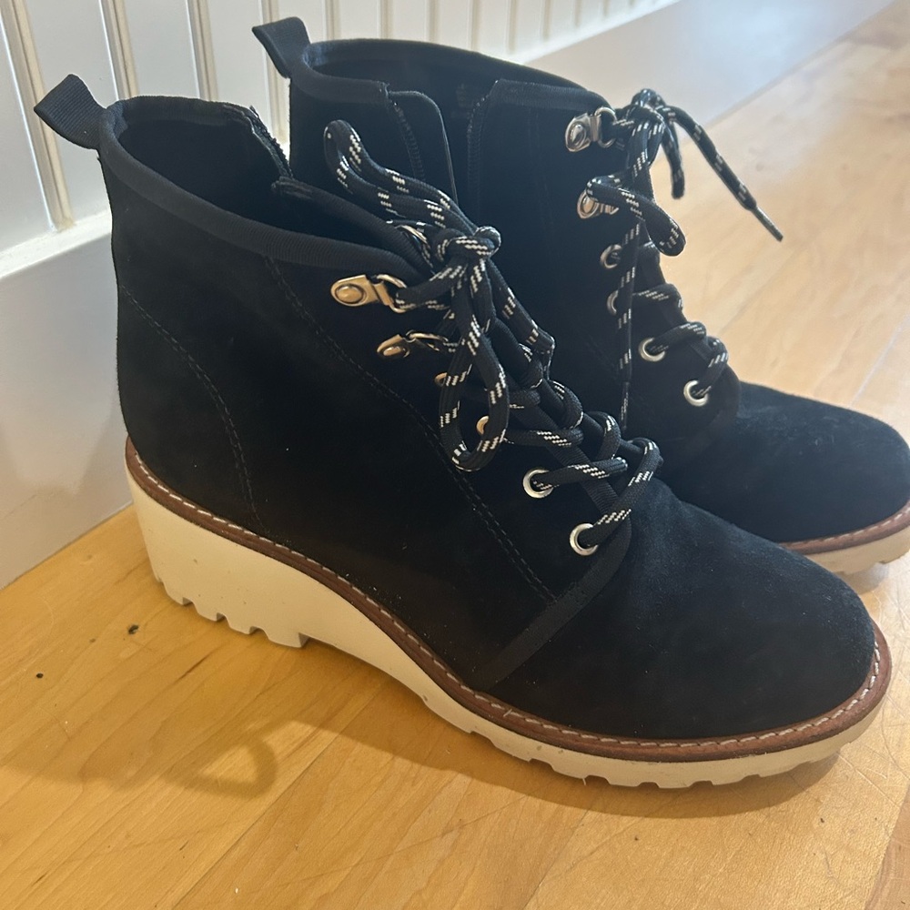 Black Lace Up Boots with Chunky Sole and Padded Tongue